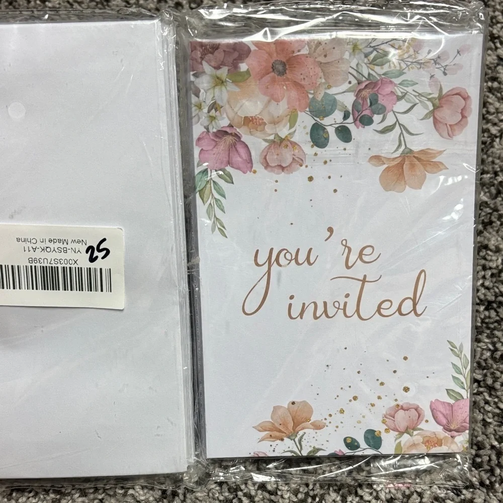 Floral Baby Shower Invitations - Pink and Gold